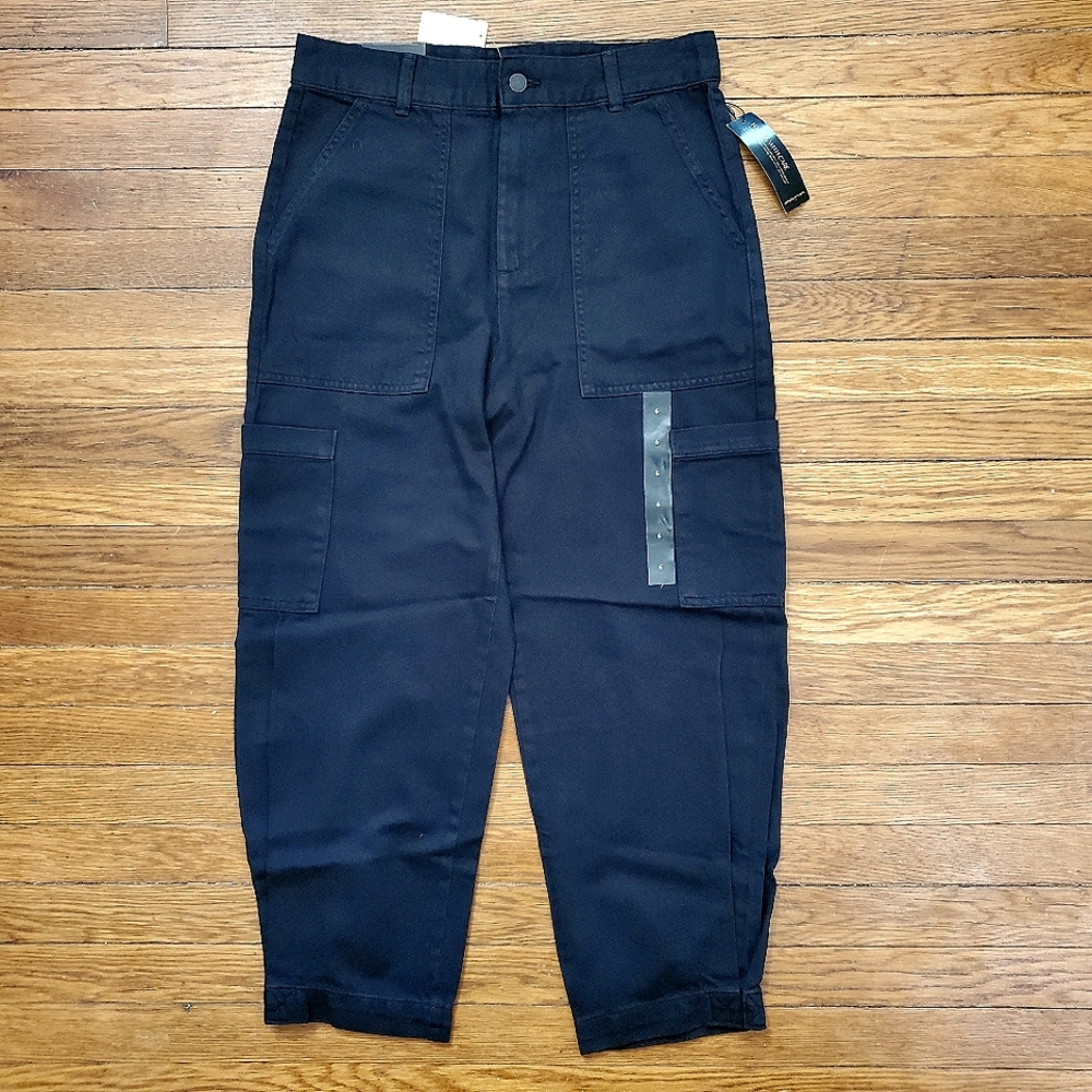 NWT, Banana Republic Relaxed Cargo Pants, Size 6, 100% Cotton, Dark Deep Black